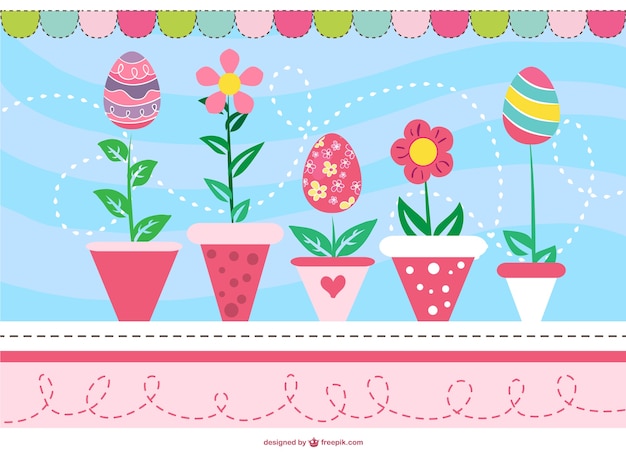 Free Vector colorful flower and egg pots  