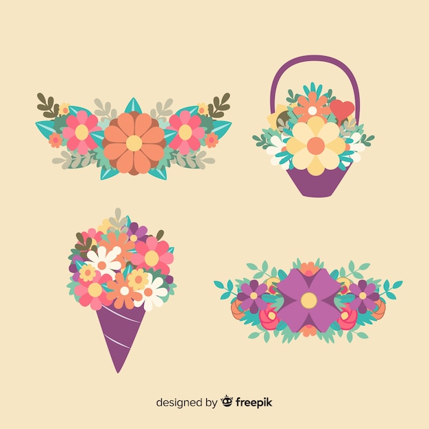 Free Vector colorful flower valentine card set