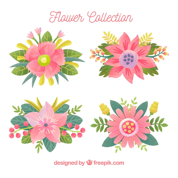 Colorful flowers collection in hand drawn style