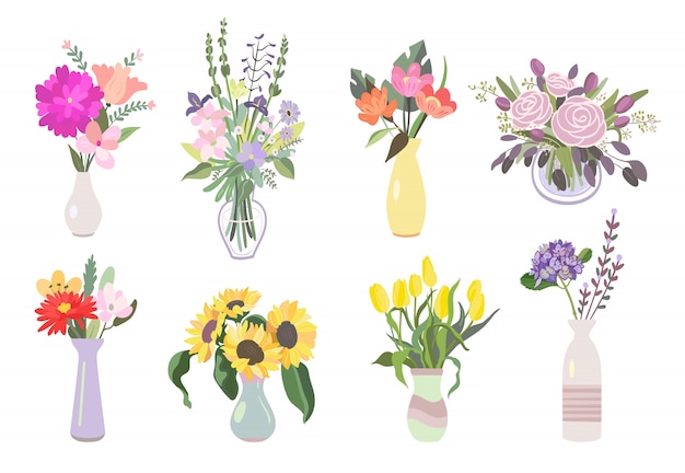 Colorful flowers flat icon pack