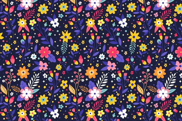 Colorful flowers pattern with dark background