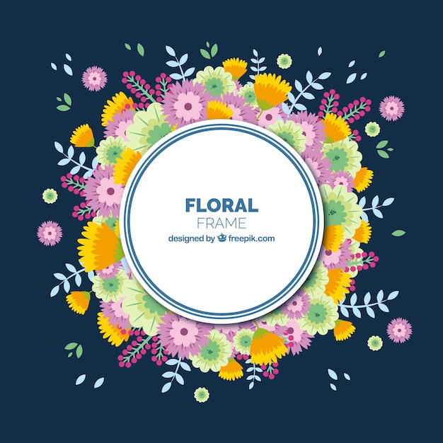 Free vector colorful flroal frame with flat design