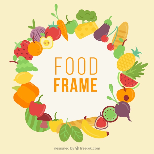 Colorful food frame with flat design