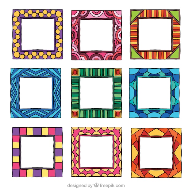 Colorful frame collection with hand drawn style