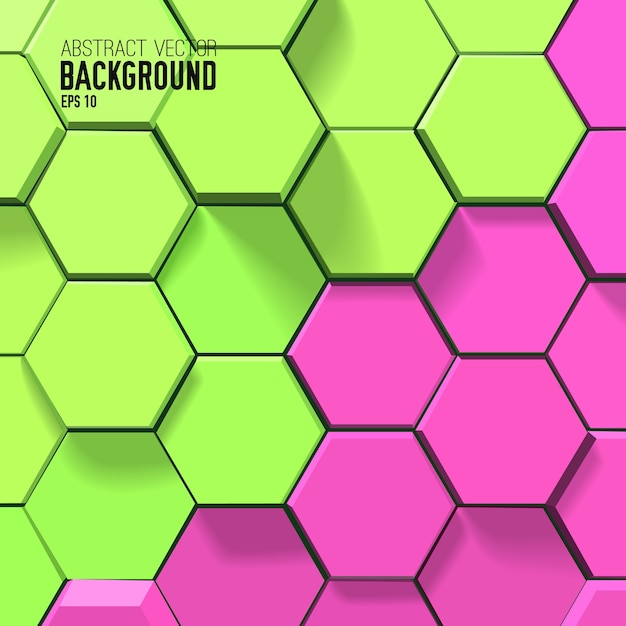 Free Vector colorful geometric background with green and pink hexagons in bright mosaic style