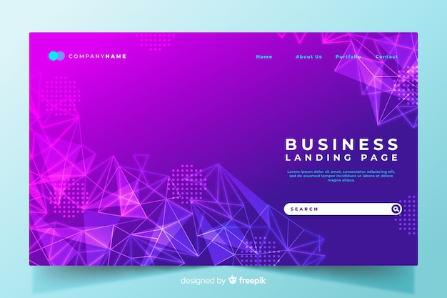 Colorful geometric shapes landing page with gradient