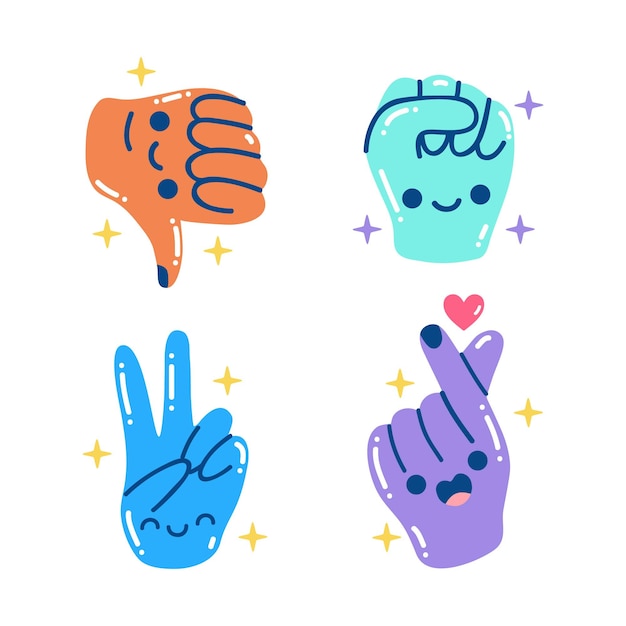 Colorful glitzy hands sticker set