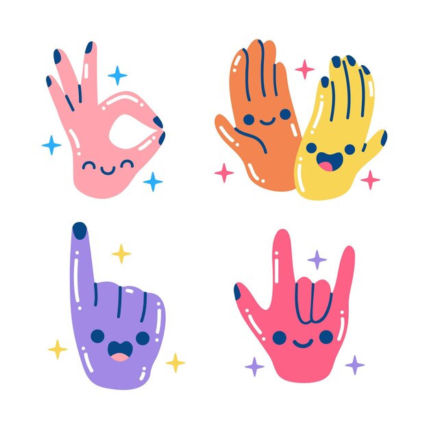 Colorful glitzy hands sticker set