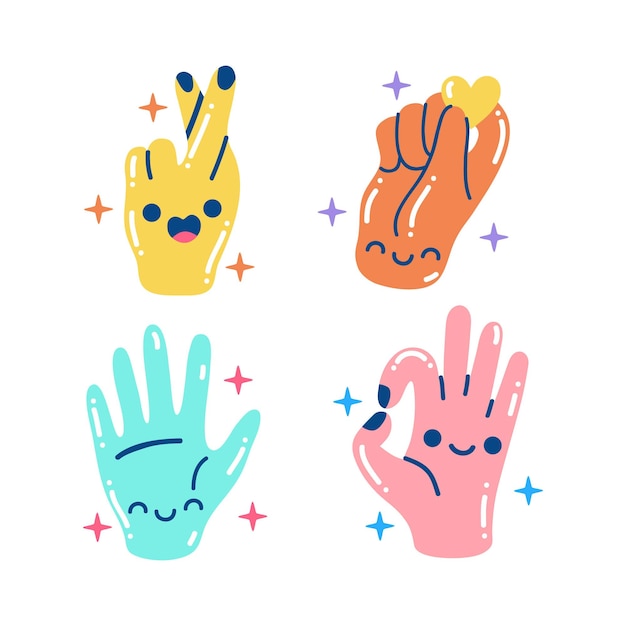 Colorful glitzy hands sticker set