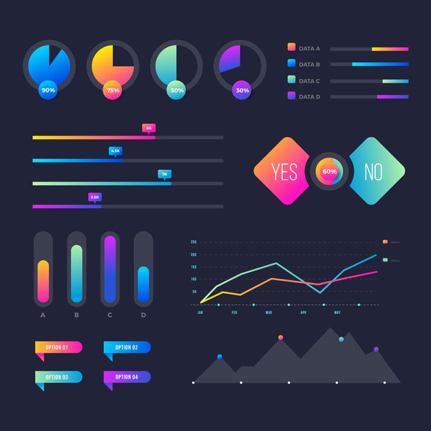 Colorful and gradient infographic elements set