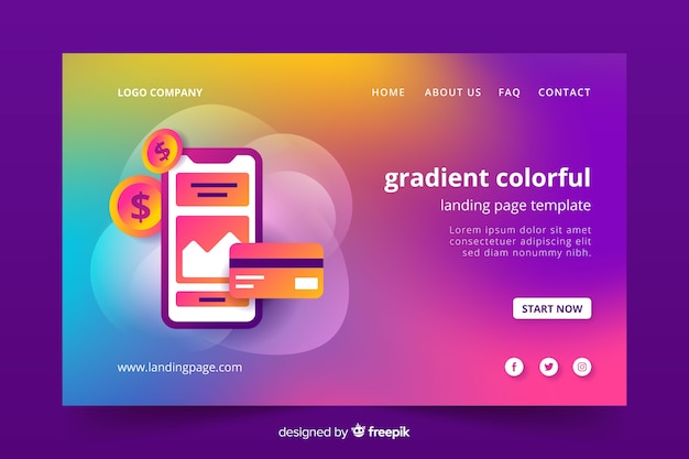 Colorful gradient landing page template