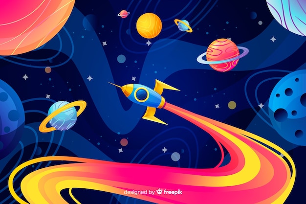 Colorful gradient space with a rocket background