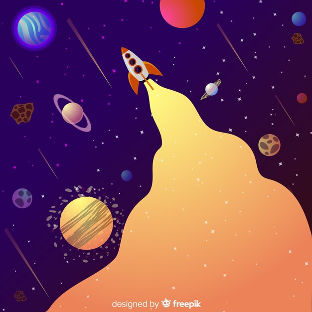 Colorful gradient space with a rocket background