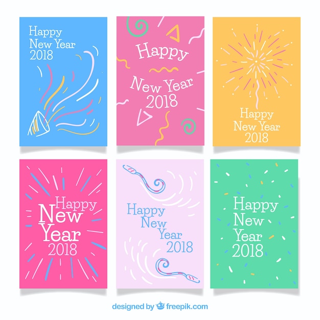 Colorful greeting cards for new year 2018