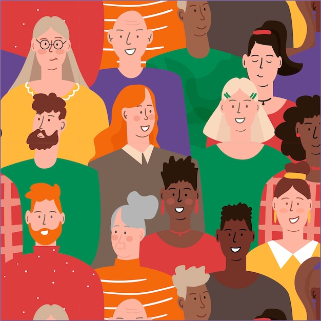 Free Vector colorful group of people pattern hand drawn