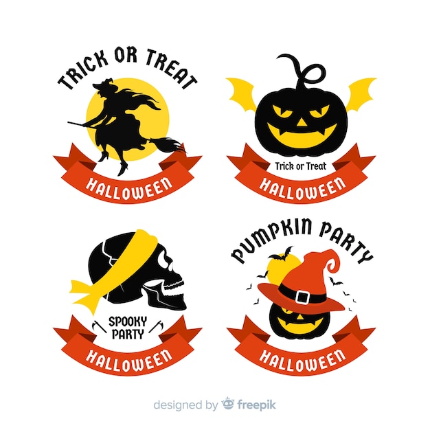 Free Vector colorful halloween badge collection with flat design