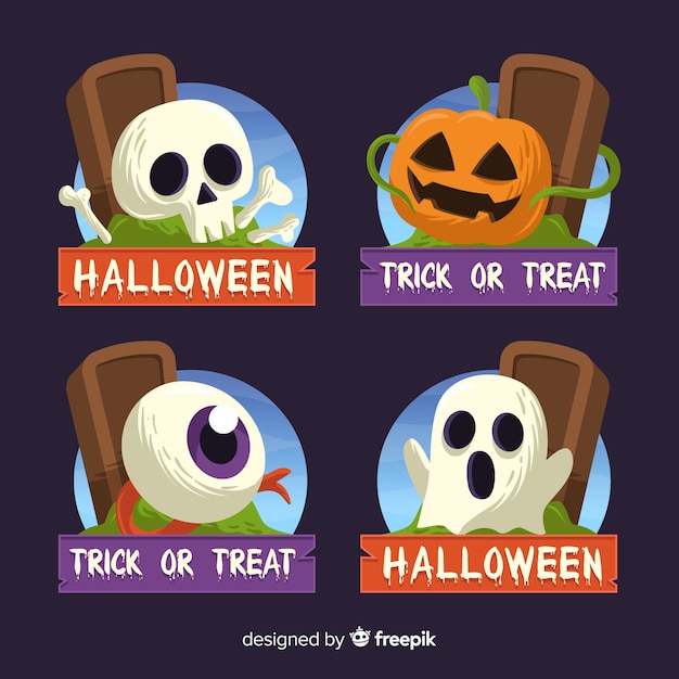 Free Vector colorful halloween badge collection with flat design