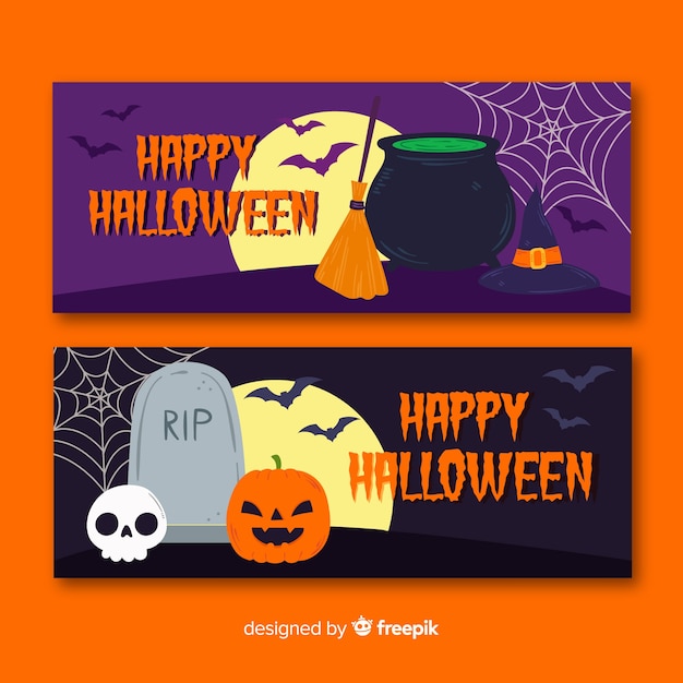 Free Vector colorful halloween banners with flat design