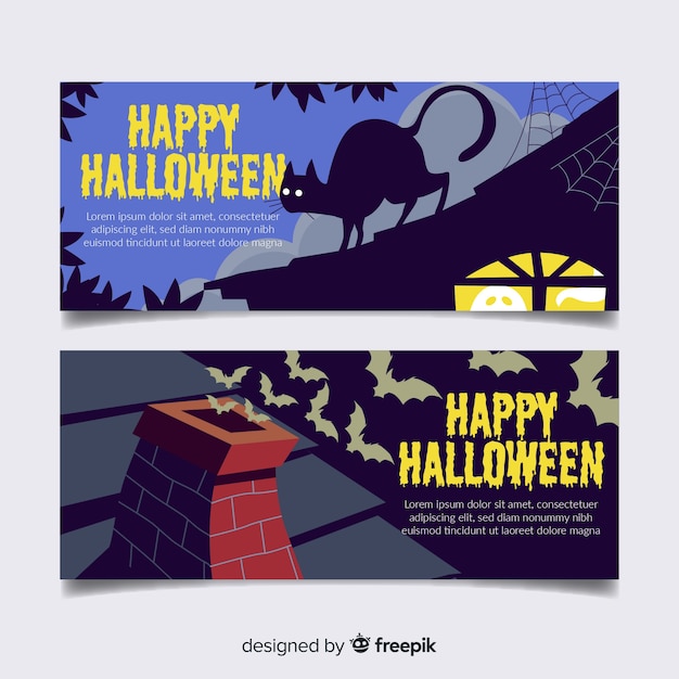 Free Vector colorful halloween banners with flat design