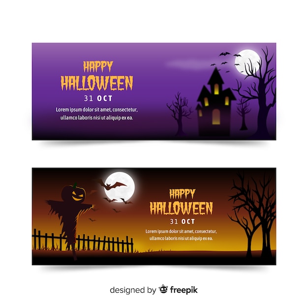 Free vector colorful halloween banners with realistic design