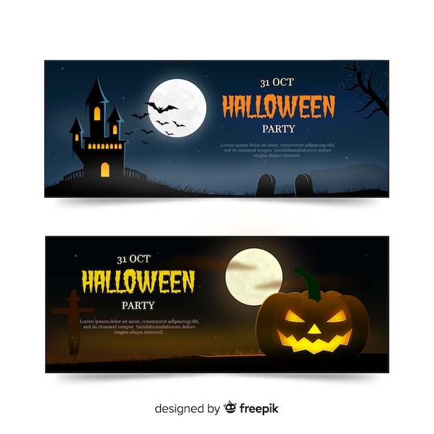 Free vector colorful halloween banners with realistic design