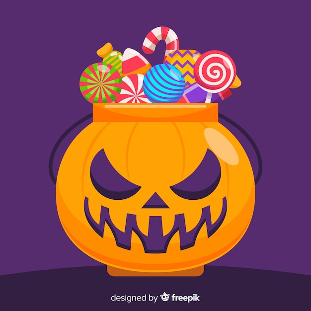 Free Vector colorful halloween candy bag background in flat design