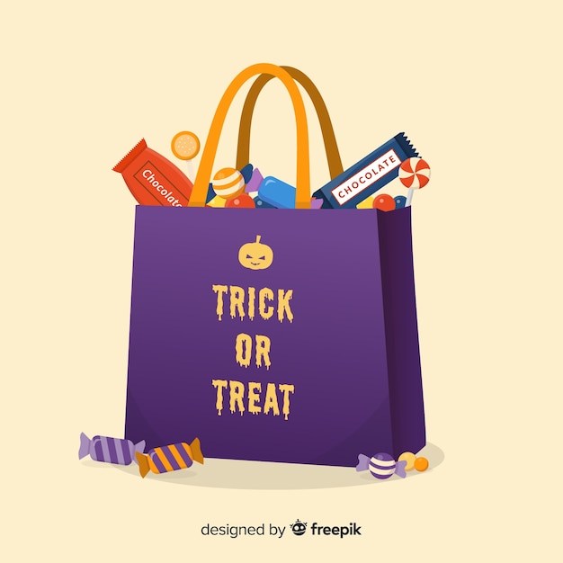 Colorful halloween candy bag with flat design