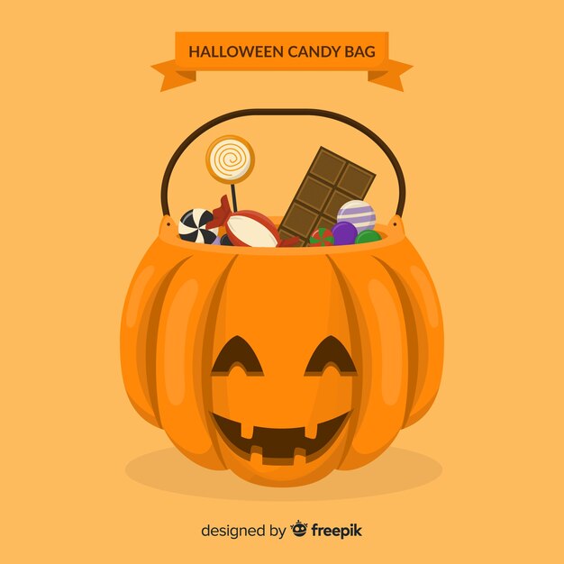 Colorful halloween candy bag with flat design