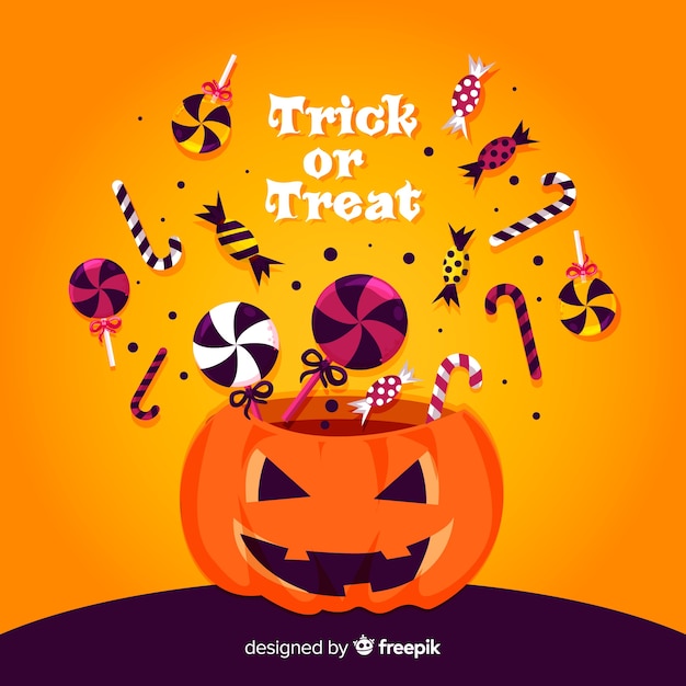 Free Vector colorful halloween candy bag with flat design