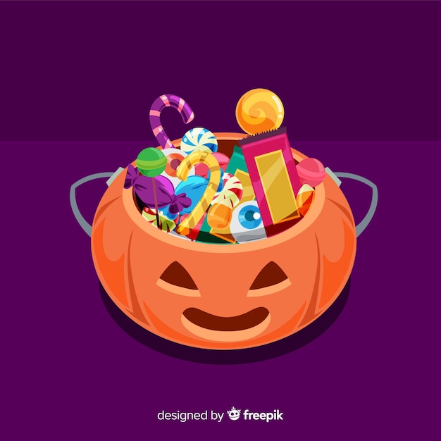 Free vector colorful halloween candy bag with flat design