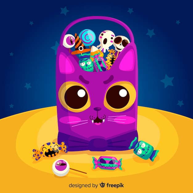 Colorful halloween candy bag with flat design