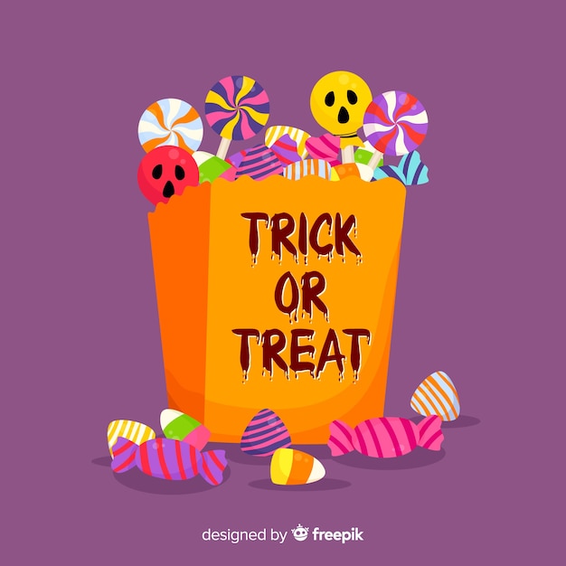 Free Vector colorful halloween candy bag with flat design