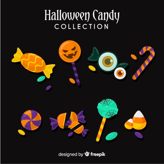 Free vector colorful halloween  candy collection in flat design