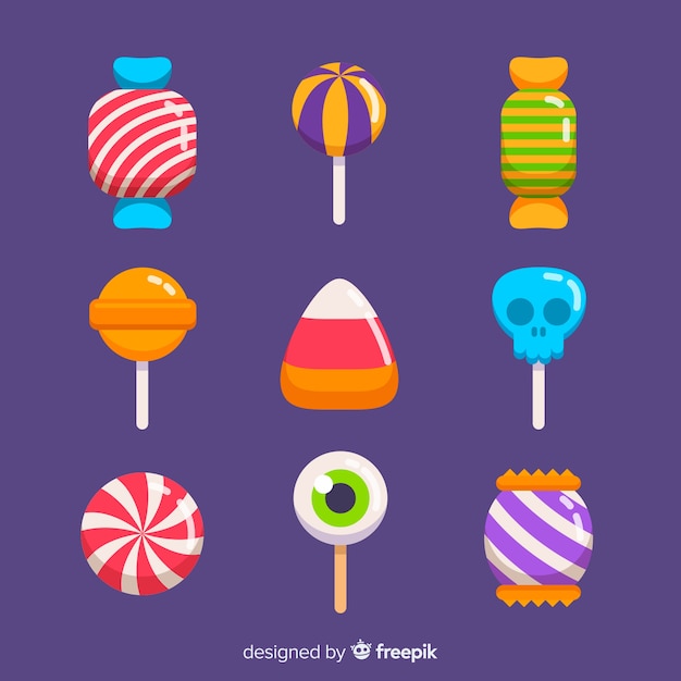 Free Vector colorful halloween candy collection with flat design