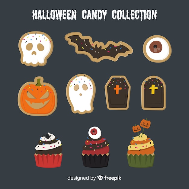 Free Vector colorful halloween candy collection with flat design