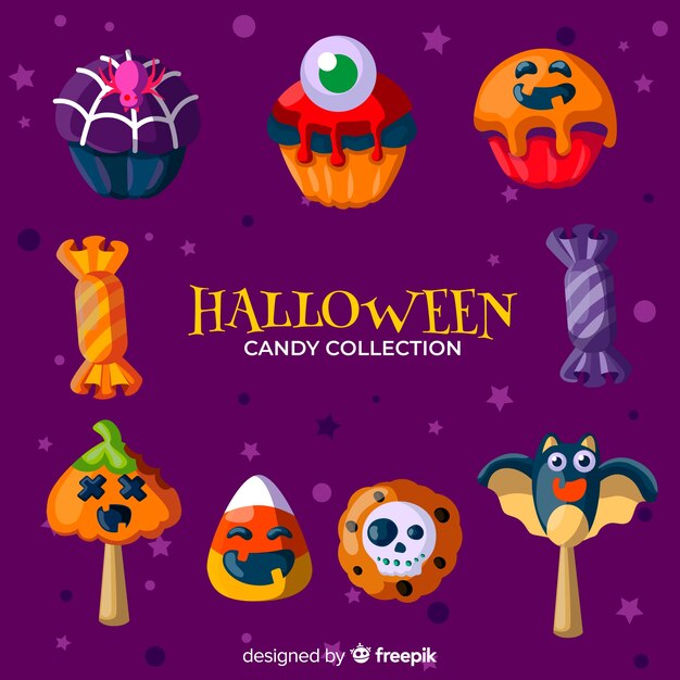 Colorful halloween candy collection with flat design