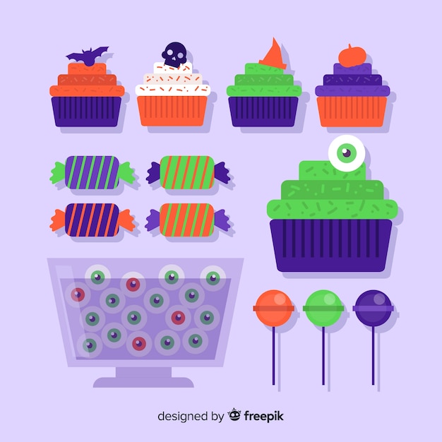 Free Vector colorful halloween candy collection with flat design