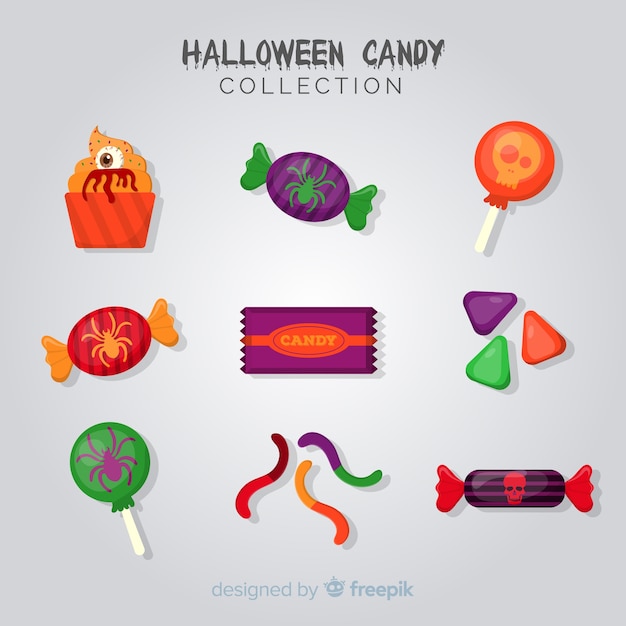 Colorful halloween candy collection with flat design