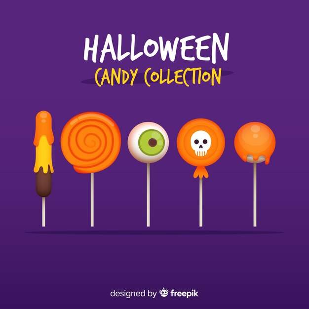 Colorful halloween candy collection with flat design