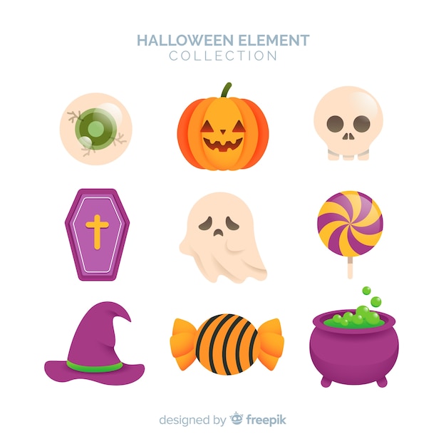 Colorful halloween element collection with flat design