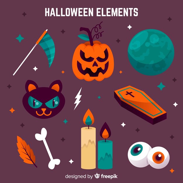 Colorful halloween element collection with flat design