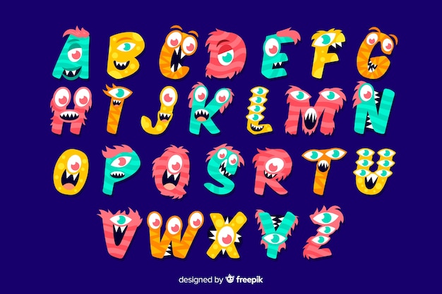 Colorful halloween monster alphabet