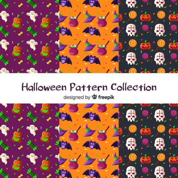 Colorful halloween pattern collection with flat design