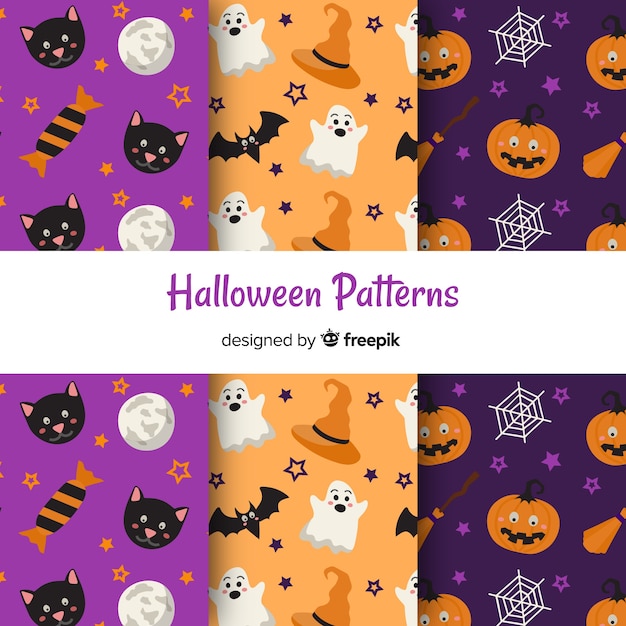 Colorful halloween pattern collection with flat design