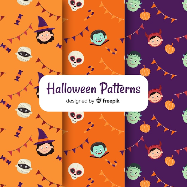 Colorful halloween pattern collection with flat design