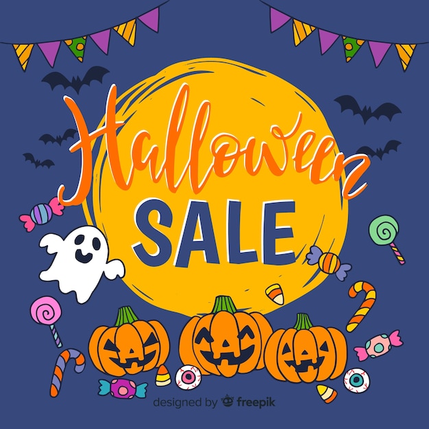 Colorful halloween sale background with pumpkin