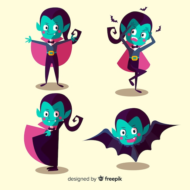 Free Vector colorful halloween vampire character collection with flat design