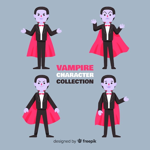 Free Vector colorful halloween vampire character collection with flat design