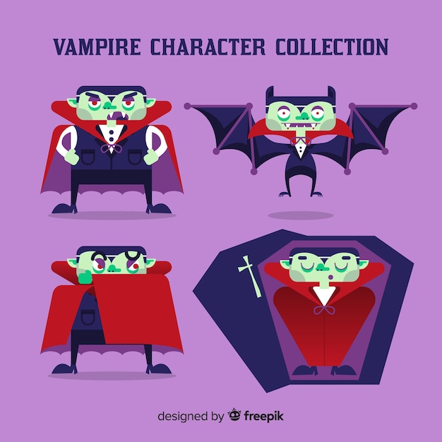 Free Vector colorful halloween vampire character collection with flat design