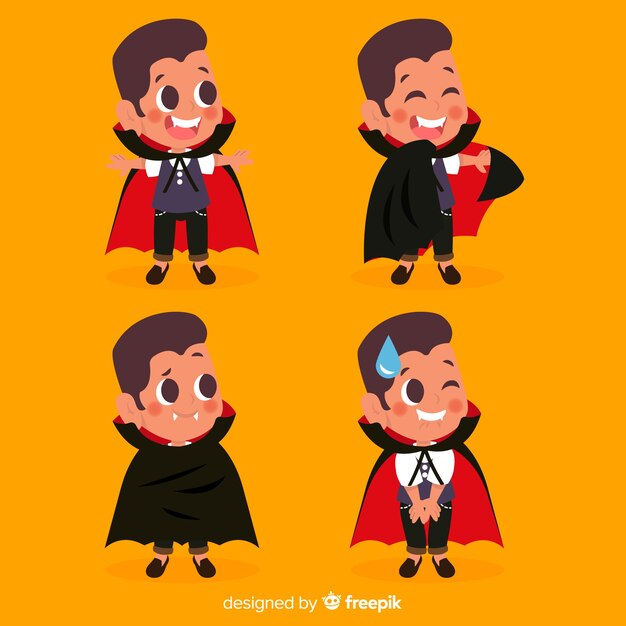 Colorful halloween vampire character collection with flat design